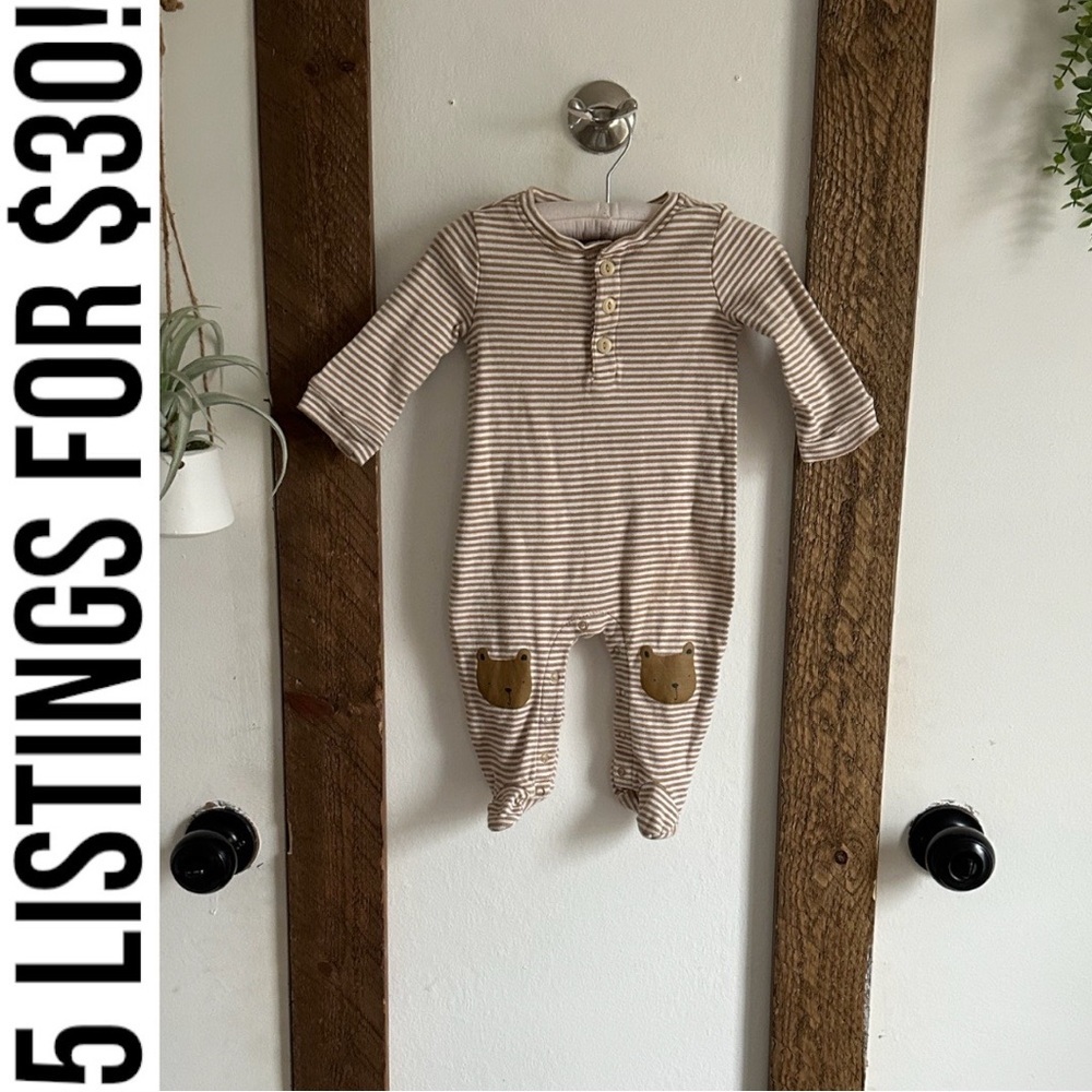 Baby GAP Baby Boys Striped Brown Kids One Piece Bear Henley Sleepsuit Jumpsuit
